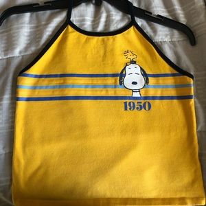 Forever 21 Yellow Black Blue Graphic Halter Top, L